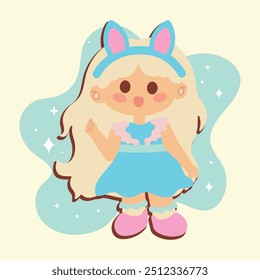 Adorable cartoon girl with dress smiling happily Vector illustration