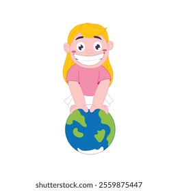 Adorable cartoon girl holding a globe, symbolizing education, learning, and global knowledge.