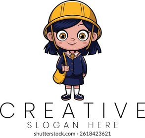 Adorable cartoon girl in school uniform. Perfect for education logos and children's products. design