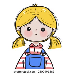 adorable cartoon girl with sunny blonde hair and a stylish blue overall! She's the perfect blend of fun and fashion, ready to brighten up any space. Whether you're looking to add a playful