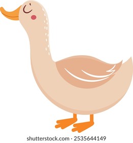 Adorable cartoon goose with closed eyes, smiling and looking up, showcasing a cheerful and friendly demeanor, perfect for children's illustrations or nature themed projects