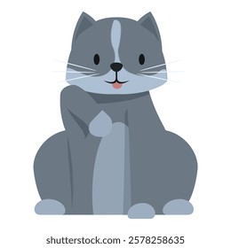 Adorable cartoon gray cat sitting with a smile, perfect for children's books, greeting cards, or any project needing a touch of feline charm