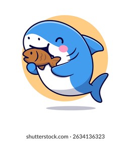 Adorable cartoon of a happy blue shark munching on a cookie. Fun and playful design, perfect for kids products, stickers, or educational content.