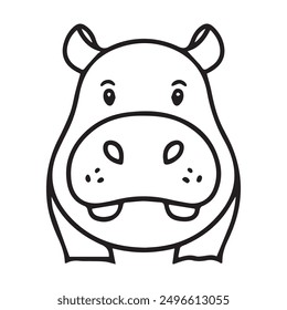 Adorable cartoon hippopotamus line art vector in black and white. Perfect for kids' illustrations, educational materials, and colouring pages. High-quality hippo outline drawing for creative projects.