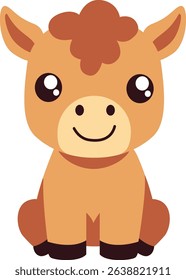 Adorable cartoon horse character with brown mane and friendly face, perfect for farm-themed materials, kids’ books, or animal learning resources.

