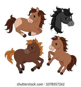 Adorable cartoon horse character. Vector illustration isolated on white background.