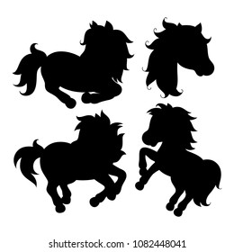 Adorable cartoon horse silhouettes. Vector illustration isolated on white background.