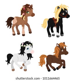 Adorable cartoon horses characters. Vector illustration