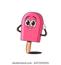 Adorable Cartoon Ice Cream Popsicle Character With Big Eyes And Smiling Face Isolated On White Background