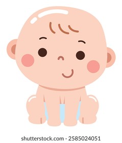 An adorable cartoon illustration of a baby in a diaper, happily crawling with a gentle smile.