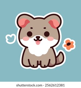 An adorable cartoon illustration of a brown dog set against a background filled with hearts. Perfect for pet-themed designs and playful artwork.