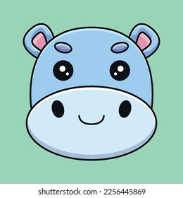 An adorable cartoon illustration of a cute hippo head, featuring a big smile, friendly eyes, and rotund shape. Perfect for animal lovers or anyone who loves the playful charm of these gentle giant
