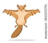 An adorable cartoon illustration of a flying squirrel gliding with its limbs extended against a white background