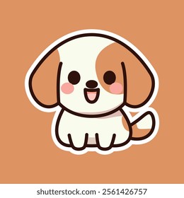 An adorable cartoon illustration of a happy brown dog with a red collar, set against a beige background. Perfect for pet-themed designs and children's content.