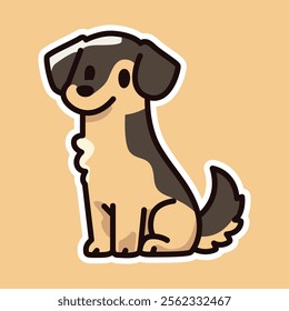 An adorable cartoon illustration of a happy brown dog with a red collar, set against a beige background. Perfect for pet-themed designs and children's content.