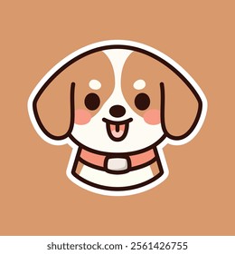 An adorable cartoon illustration of an orange dog with a green collar, set against a matching orange background. Perfect for pet-themed designs and playful artwork.