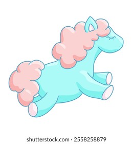 Adorable cartoon illustration of a pastel-colored pony with fluffy mane and tail