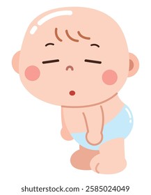 An adorable cartoon illustration of a sleepy baby wearing a diaper, with tired eyes and a drowsy expression.