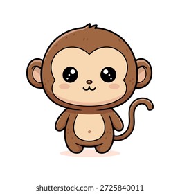 Adorável ilustração de desenho animado de um pequeno macaco de pé com uma expressão bonitinha e amigável. Perfeito para livros infantis, materiais educativos ou qualquer projeto que precise de um toque de capricho.