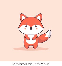 Adorable cartoon illustration of a standing fox. Features a friendly expression, large eyes, and a fluffy tail. Perfect for children's designs, greeting cards, and playful graphics.