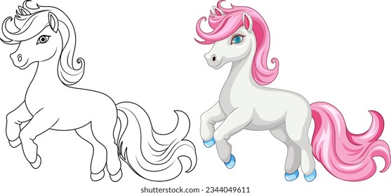 Adorable cartoon illustration of a unicorn for coloring and creative fun