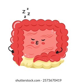 Adorable cartoon Intestine with a sleepy face, surrounded by soft colors, on a white background, symbolizing rest and health