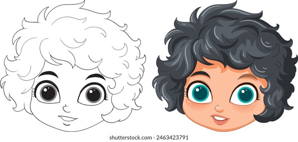 Adorable niño de dibujos animados con el pelo rizado