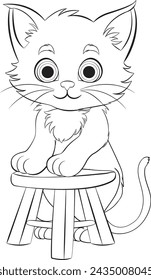 Adorable cartoon kitten perched on a small stool