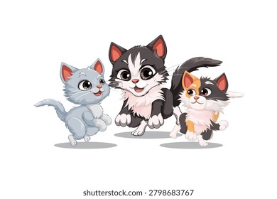 Adorable Cartoon Kittens Playing Together, cartoon cats