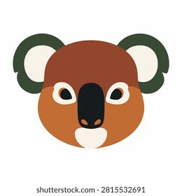 Adorable cartoon koala bear face with big eyes and rounded ears, perfect for childrens books, educational materials, or playful designs.