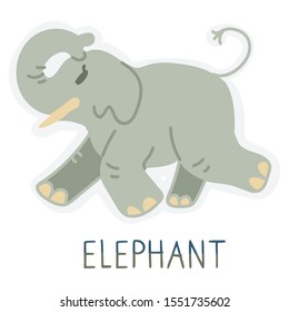 Adorable Cartoon Lineless Elephant Vector Clip Art. Savannah Animal with Trunk Icon. Hand Drawn Kawaii Kid Motif Illustration of Wildlife in Flat Color. Isolated Baby, Nursery Childhood Typography. 