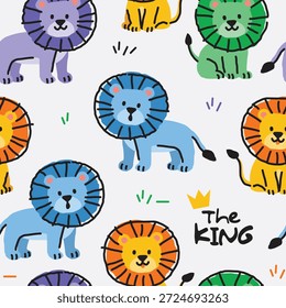 Adorable patrón de repetición de leones de dibujos animados