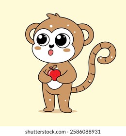 Adorable Cartoon Monkey with Apple