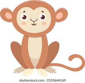 Adorable mono de dibujos animados sentado con una expresión alegre, mostrando su naturaleza juguetona en una ilustración vibrante perfecta para libros infantiles o cualquier proyecto que necesite un toque de encanto de primate