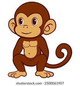 Adorable Cartoon Monkey in Sitting Pose Illustration