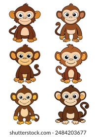 Adorable Cartoon Monkeys in Various Actions A Playful Flat Vector Illustration Set