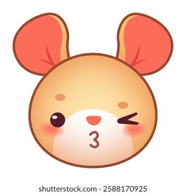 Adorable cartoon mouse blowing a kiss with a kawaii expression, featuring rosy cheeks and closed eyes, conveying affection and charm in a playful, whimsical style