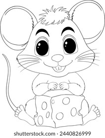 Adorable cartoon mouse holding a block of cheese