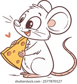 Adorable cartoon mouse holding cheese, vibrant vector artwork for digital designs and projects.