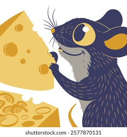 Adorable cartoon mouse holding cheese, vibrant vector artwork for digital designs and projects.