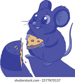 Adorable cartoon mouse holding cheese, vibrant vector artwork for digital designs and projects.