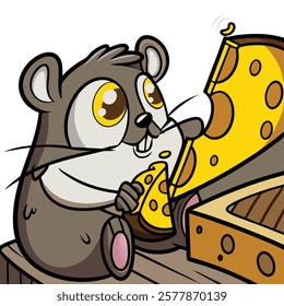 Adorable cartoon mouse holding cheese, vibrant vector artwork for digital designs and projects.