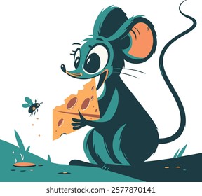 Adorable cartoon mouse holding cheese, vibrant vector artwork for digital designs and projects.