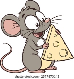 Adorable cartoon mouse holding cheese, vibrant vector artwork for digital designs and projects.