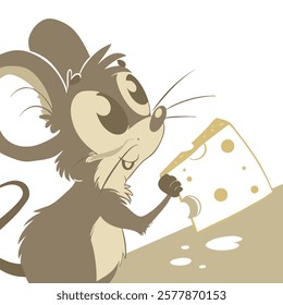 Adorable cartoon mouse holding cheese, vibrant vector artwork for digital designs and projects.