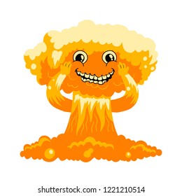 Adorable cartoon mushroom cloud looking super excited isolated on white background
