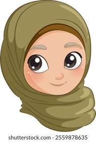 Adorable cartoon Muslim girl in a hijab