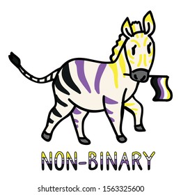 Adorable Cartoon Non-Binary Zebra Clip Art. Gay Safari Animal Icon. Queer Flag Kawaii Motif Illustration Doodle in Flat Color. Isolated Wildlife, Diversity, Gender and equality Character. 