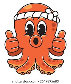 Adorable cartoon octopus character wearing a white headband, showing a surprised face while giving double thumbs up.