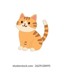Adorable cartoon orange cat with cute smile and striped tail. Ideal for kids' books, pet-themed designs, stickers, greeting cards, and educational illustrations